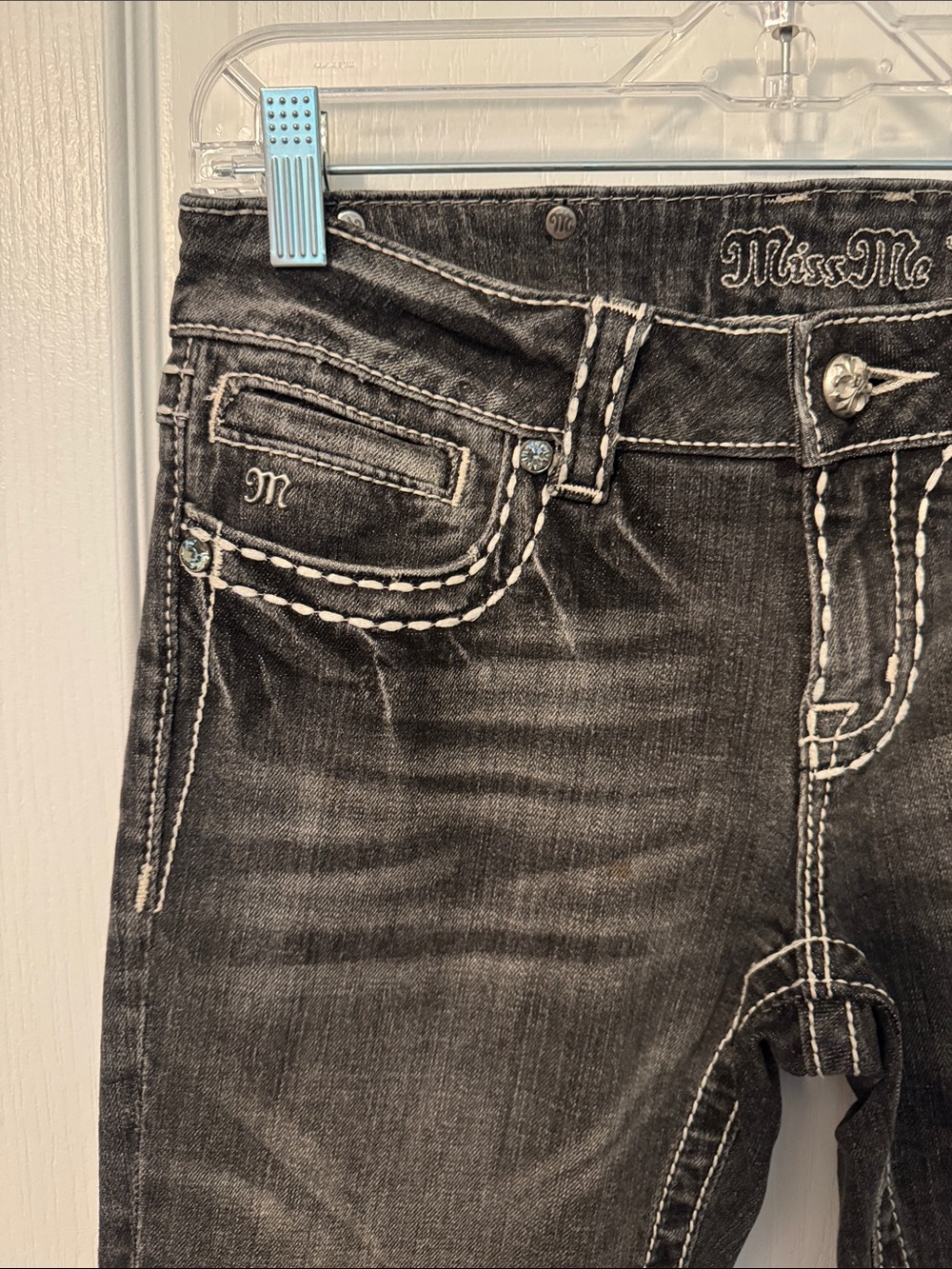 Miss Me Womens 28 Black Washed Boot Jeans with Contrast Stitching - Picture 3 of 13